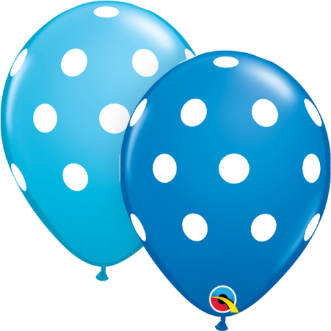 Gummiballonger 25st, blue&amp;robinegg polka dots 