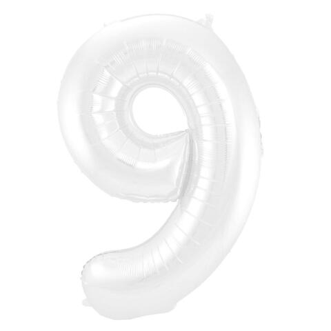 Folieballong, nummer 9 matt vit