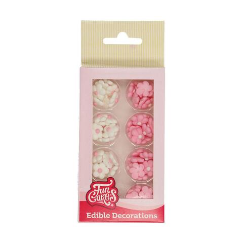 FunCakes ätbar dekoration, små blommor (vit/rosa)