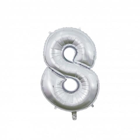 Figurfolieballong, siffra 8 silver 66cm